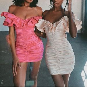 Oh Polly dreaming out loud Bardot cream mini dress